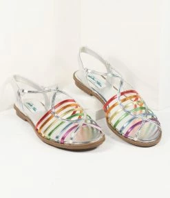 Shoes Lulu Hun Silver & Rainbow Iris Sandal