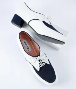 1930s & 1940s Collectif Ivory & Navy Lalie Block Heel