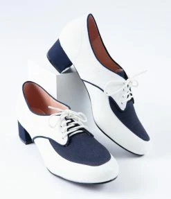 1930s & 1940s Collectif Ivory & Navy Lalie Block Heel