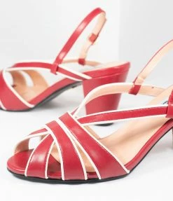 Collectif Red & White Peep Toe Lila Heels 1950s