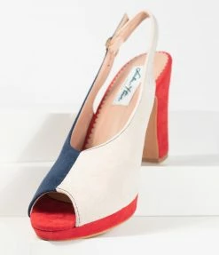 Collectif Navy & Ivory Colorblock Suede Peep Toe Ada Heels