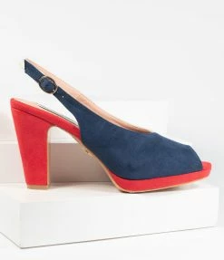 Collectif Navy & Ivory Colorblock Suede Peep Toe Ada Heels
