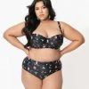 Collectif Plus Size Black & Cocktail Menu Print Balcony Swim Top Swimwear