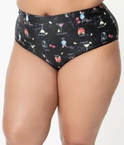 Swimwear Collectif Plus Size Black & Cocktail Menu Print Swim Bottom