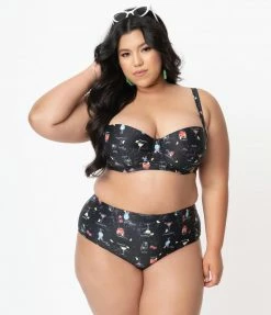 Swimwear Collectif Plus Size Black & Cocktail Menu Print Swim Bottom