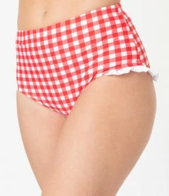 Coral Reef Swim Swimwear Retro Red & White Gingham Ruffle Swim Bottom