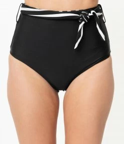 Coral Reef Swim Swimwear Black & White Striped High Waisted Reversible Swim Bottoms