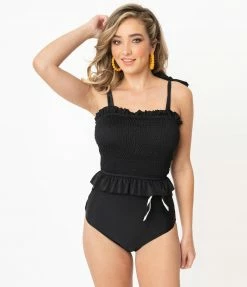 Coral Reef Swim Swimwear Black & White Striped High Waisted Reversible Swim Bottoms