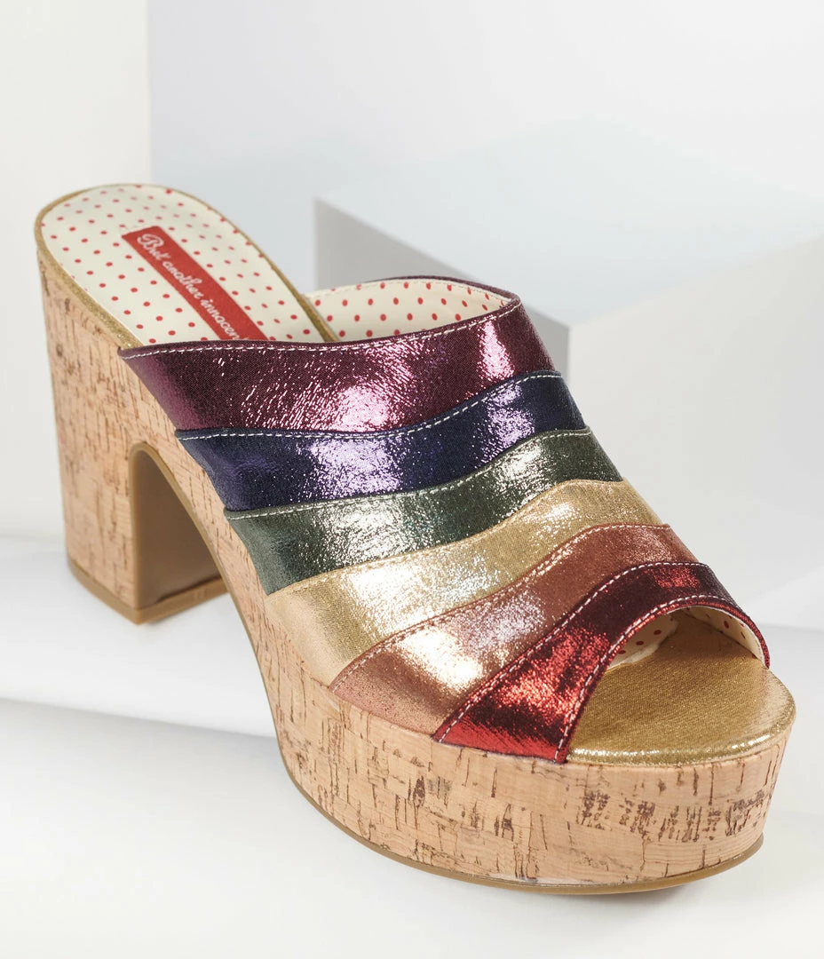BAIT FOOTWEAR B.A.I.T. Metallic Rainbow Platform Sandals Shoes