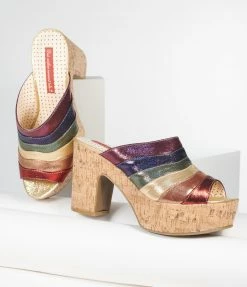 BAIT FOOTWEAR B.A.I.T. Metallic Rainbow Platform Sandals Shoes
