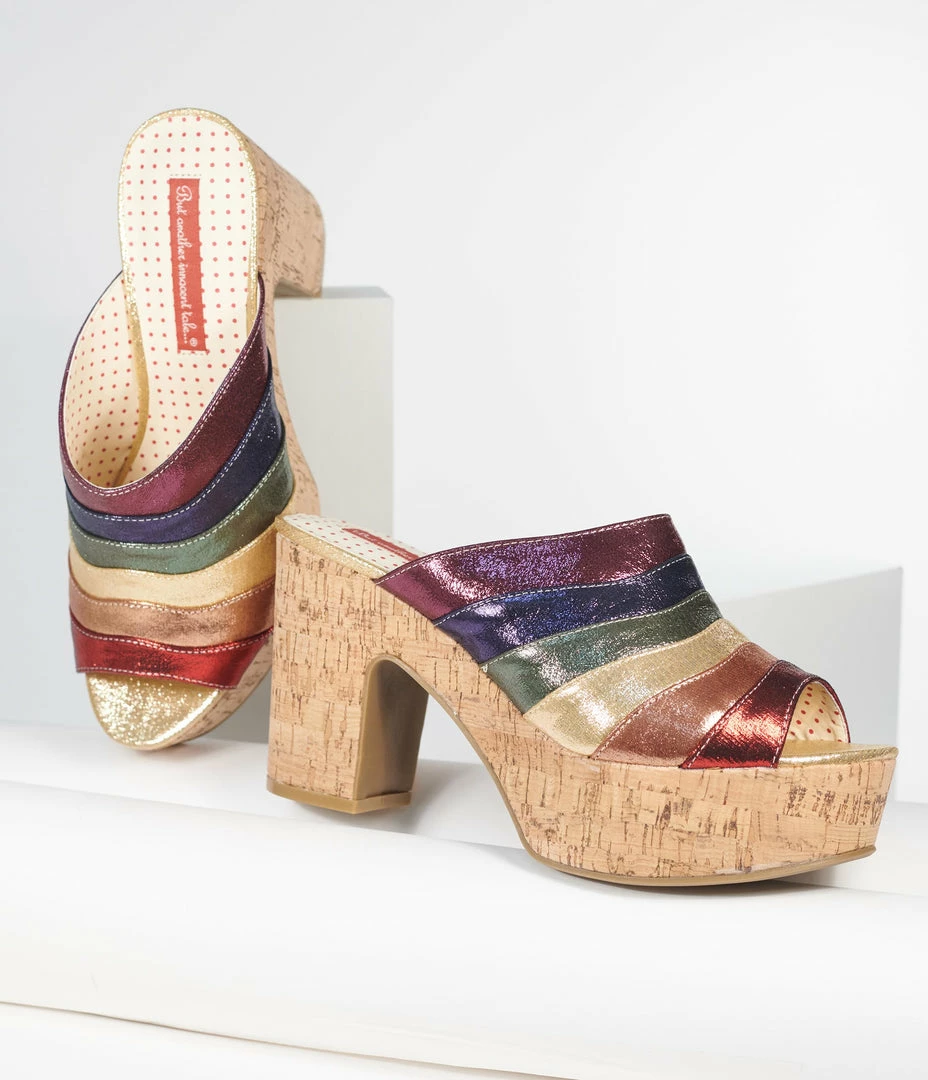 BAIT FOOTWEAR B.A.I.T. Metallic Rainbow Platform Sandals Shoes