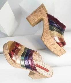 BAIT FOOTWEAR B.A.I.T. Metallic Rainbow Platform Sandals Shoes