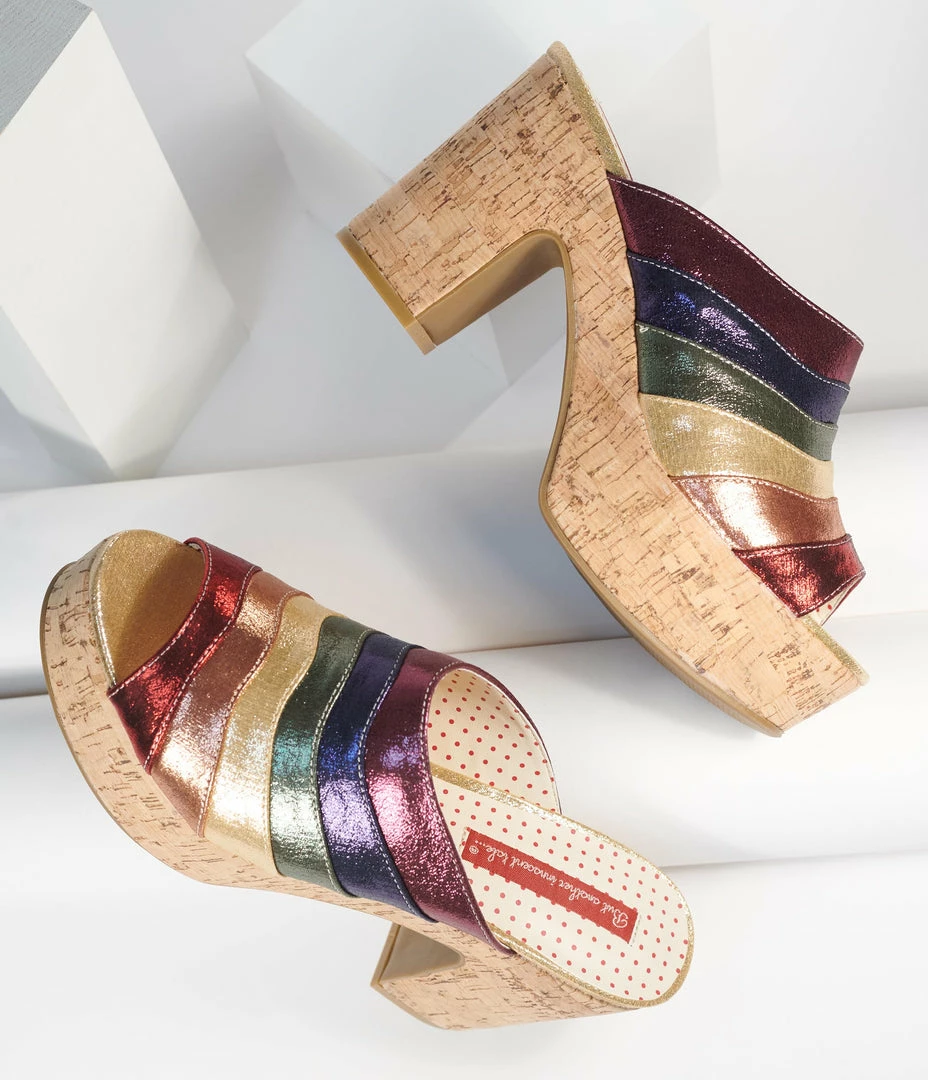 BAIT FOOTWEAR B.A.I.T. Metallic Rainbow Platform Sandals Shoes