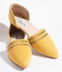 OUR LOVE LETTER INC Mustard Cutout Leatherette Pointed Toe Flats Shoes