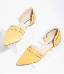 OUR LOVE LETTER INC Mustard Cutout Leatherette Pointed Toe Flats Shoes