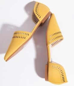 OUR LOVE LETTER INC Mustard Cutout Leatherette Pointed Toe Flats Shoes