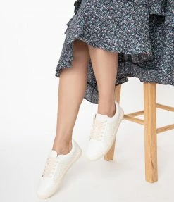 Lets See Style Cream Woven Chevron Sneaker