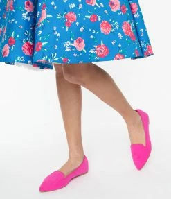 Shoe Click Hot Pink Suede Loafer Flats