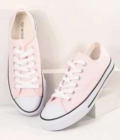 Fashion Emporio 1950s Light Pink Lace Up Canvas Sneakers