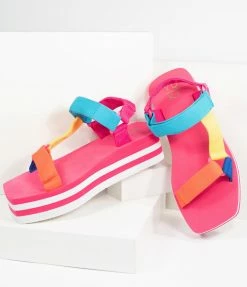 M & Z Sky Shoes 1980s & 1990s Rainbow Grosgrain Cord Platform Sandals
