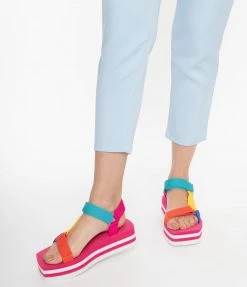 M & Z Sky Shoes 1980s & 1990s Rainbow Grosgrain Cord Platform Sandals