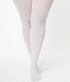 Sky Hosiery (Music Legs) Plus Size White Nylon Opaque Tights 1960s