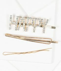 Urbanista Gold Happy Rhinestone Hair Pin Set Accessories