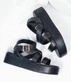 In Touch Footwear 1980s & 1990s Black Leatherette Platform Sandals