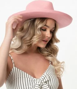 Olive & Pique Blush Pink Wool Wide Brim Fedora Hat Accessories