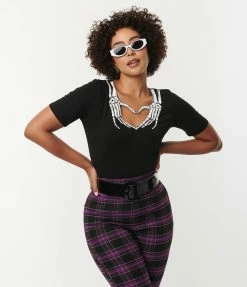Lifestyle Group (UK) Ltd Black Skeleton Hands Heart Top Tops