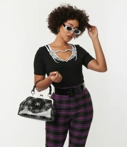 Lifestyle Group (UK) Ltd Black Skeleton Hands Heart Top Tops
