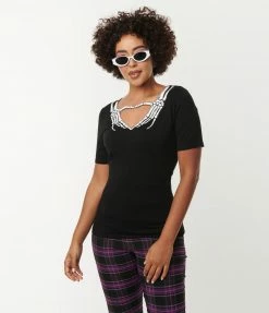 Lifestyle Group (UK) Ltd Black Skeleton Hands Heart Top Tops