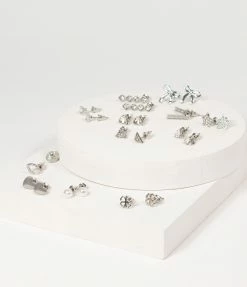 Love And Repeat Silver Rhinestone & Pearl Dainty Earring Set