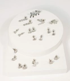 Love And Repeat Silver Rhinestone & Pearl Dainty Earring Set