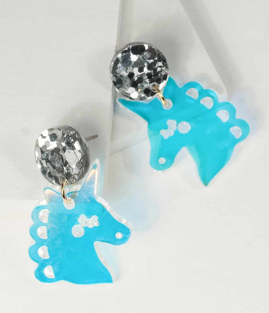 Faire (Sleepy Mountain) Iridescent Unicorn Drop Earrings 1980s & 1990s