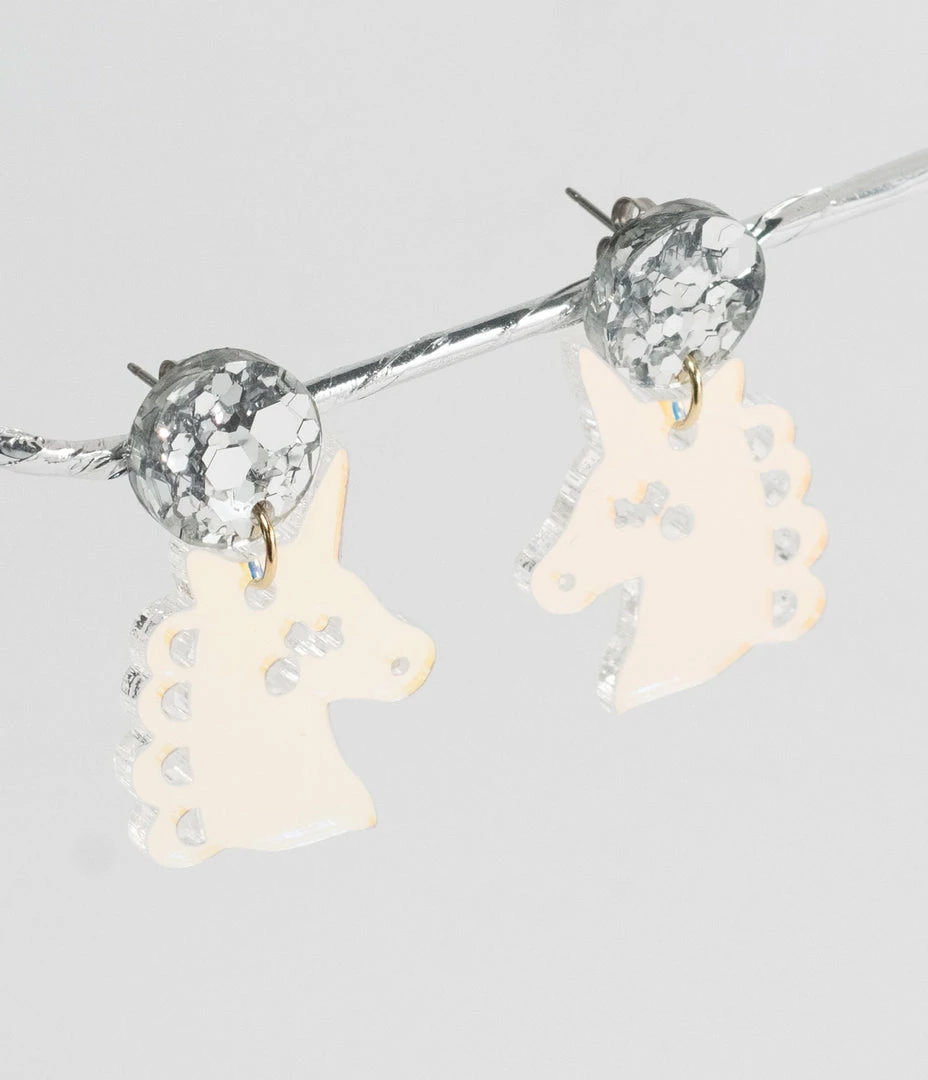 Faire (Sleepy Mountain) Iridescent Unicorn Drop Earrings 1980s & 1990s