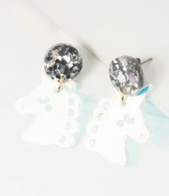 Faire (Sleepy Mountain) Iridescent Unicorn Drop Earrings 1980s & 1990s