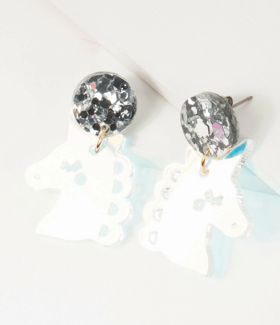 Faire (Sleepy Mountain) Iridescent Unicorn Drop Earrings 1980s & 1990s