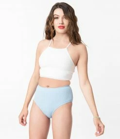 Hangzhou Fuyang Yifeng CO.,LTD White & Light Blue Seersucker Two Piece Swimsuit Swimwear