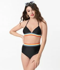 Hangzhou Fuyang Yifeng CO.,LTD Swimwear Pin-Up Black & Rainbow Two Piece Bikini Swimsuit