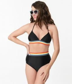 Hangzhou Fuyang Yifeng CO.,LTD Swimwear Pin-Up Black & Rainbow Two Piece Bikini Swimsuit