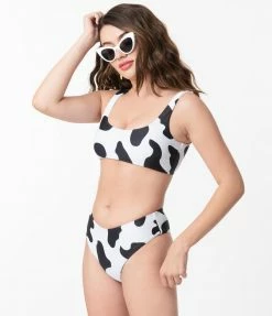Hangzhou Fuyang Yifeng CO.,LTD Black & White Cow Print Two Piece Swimsuit Swimwear