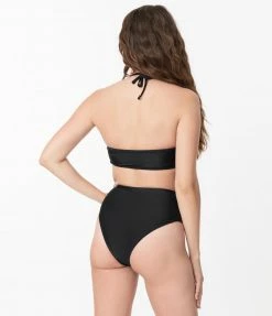 Hangzhou Fuyang Yifeng CO.,LTD Pin-Up Style Black Halter Two Piece Bikini Swimsuit Swimwear