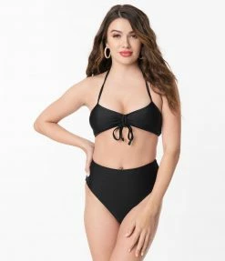 Hangzhou Fuyang Yifeng CO.,LTD Pin-Up Style Black Halter Two Piece Bikini Swimsuit Swimwear