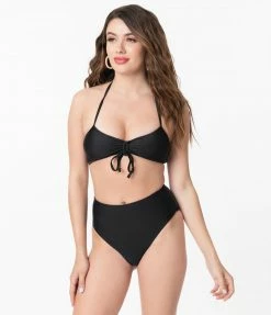 Hangzhou Fuyang Yifeng CO.,LTD Pin-Up Style Black Halter Two Piece Bikini Swimsuit Swimwear