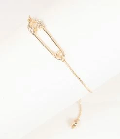 ILLord Gold & Silver Rhinestone Safety Pin Bracelet 1980s & 1990s