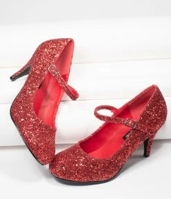 Pleaser Red Glitter Mary Jane Glinda Heels