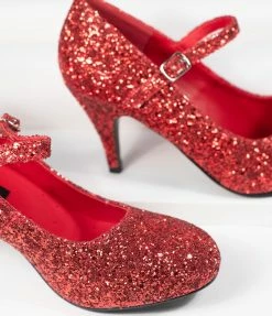 Pleaser Red Glitter Mary Jane Glinda Heels