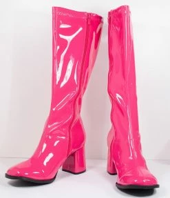 Pleaser Hot Pink Patent Leatherette Knee High Go Go Boots 1960s