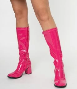 Pleaser Hot Pink Patent Leatherette Knee High Go Go Boots 1960s